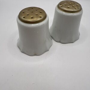 Vtg German Salt & Pepper Shakers White & Gold Ceramic Gold 2x2.5"